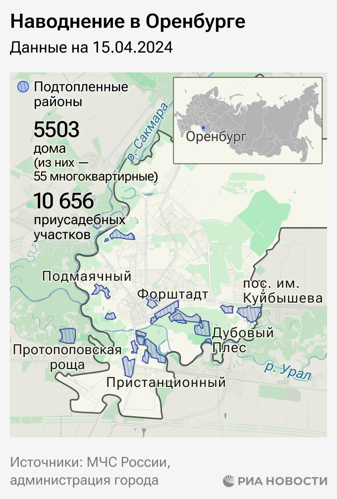 Наводнение в Оренбурге: какие районы города подтоплены