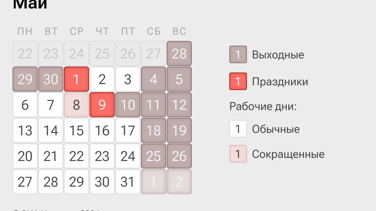 Как отдыхаем в мае 2024 года: праздники и перенос выходных