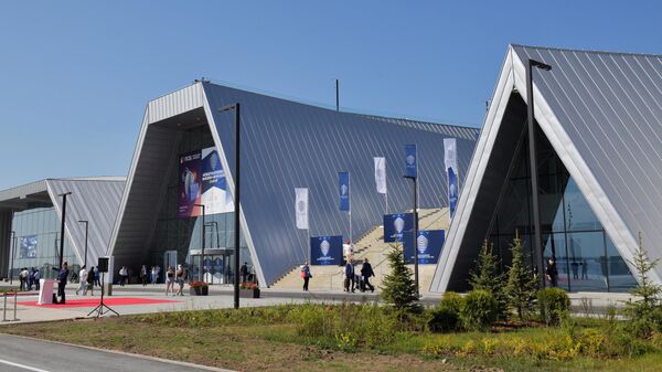 Конгрессно-выставочный центр на острове Котлин, на территории которого проходит Международный военно-морской салон МВМС-2023
