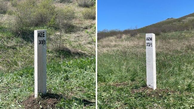 Первые пограничные столбы, установленные в рамках процесса делимитации на границе Армении и Азербайджана