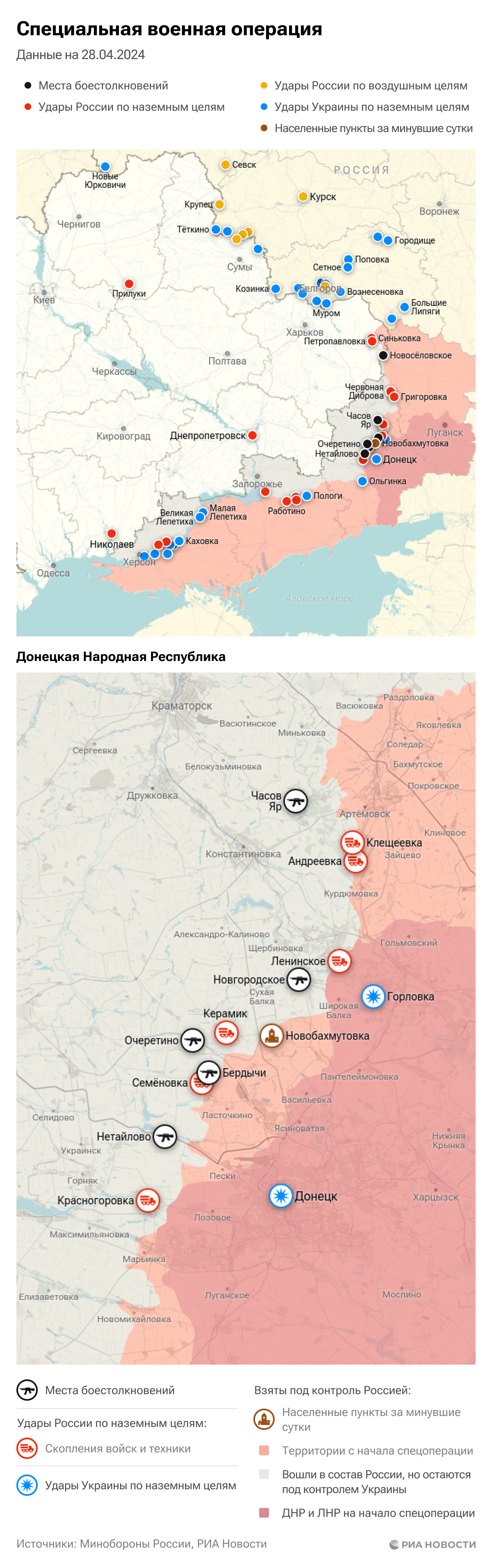 Карта спецоперации Вооруженных сил России на Украине на 28.04.2024