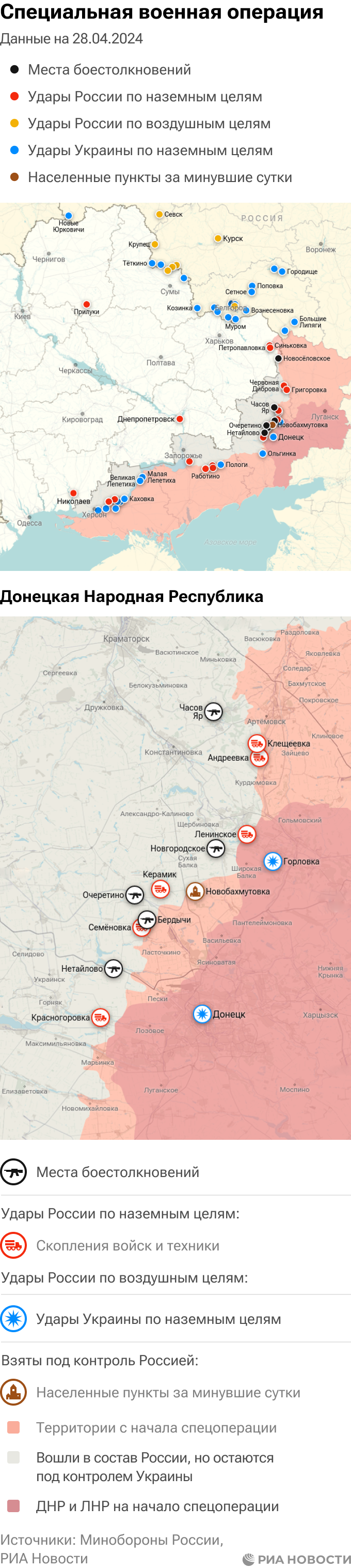Карта спецоперации Вооруженных сил России на Украине на 28.04.2024