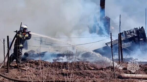 Место пожара в садовом товариществе в Читинском районе в Забайкалье 