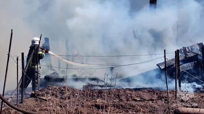 Место пожара в садовом товариществе в Читинском районе в Забайкалье 