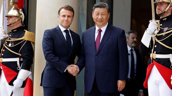 Председатель КНР Си Цзиньпин и президент Франции Эммануэль Макрон во время встречи