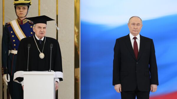 Избранный президент РФ Владимир Путин и председатель Конституционного Суда РФ Валерий Зорькин на церемонии инаугурации в Кремле