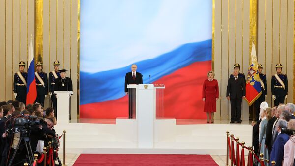 Избранный президент РФ Владимир Путин на церемонии инаугурации в Кремле