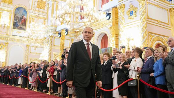 Избранный президент России Владимир Путин на церемонии инаугурации в Кремле