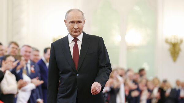 Избранный президент России Владимир Путин на церемонии инаугурации в Кремле