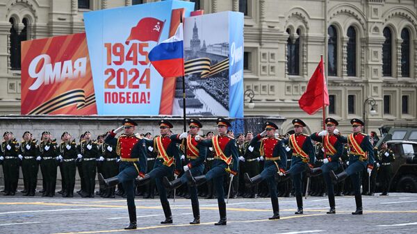 Знаменная группа на военном параде на Красной площади в честь 79-летия Победы в Великой Отечественной войне