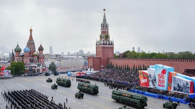 Автономные пусковые установки ПГРК Ярс на военном параде на Красной площади в честь 79-летия Победы в Великой Отечественной войне