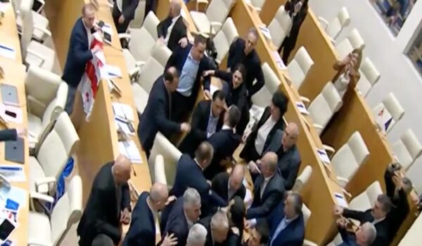 Драка при обсуждении закона об иноагентах в парламенте Грузии