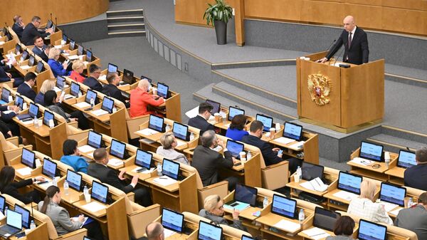 Кандидат на должность министра финансов РФ Антон Силуанов выступает на пленарном заседании Госдумы РФ. 14 мая 2024