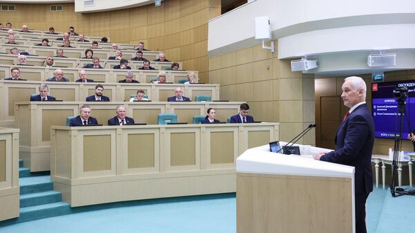 Андрей Белоусов во время выступления на заседании Совета Федерации. 14 мая 2024