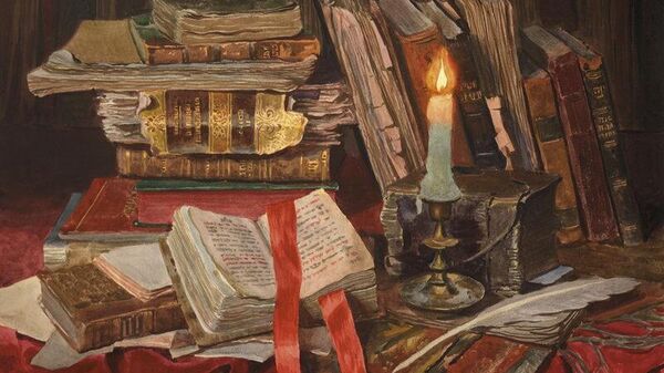 Картина Старые книги и свеча