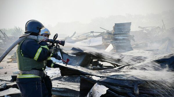 Пожарные на месте удара в Одесской области