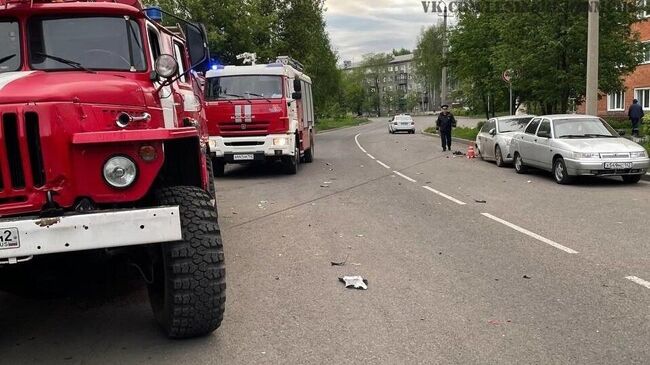 Место ДТП в городе Ленинске-Кузнецкий в Кузбассе