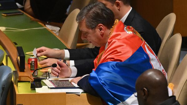 Президент Сербии Александр Вучич на сессии Генассамблеи ООН в Нью-Йорке