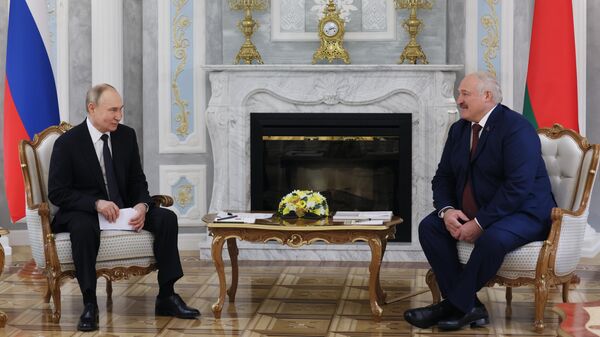 Президент РФ Владимир Путин и президент Белоруссии Александр Лукашенко во время переговоров в Минске, 24 мая 2024 года