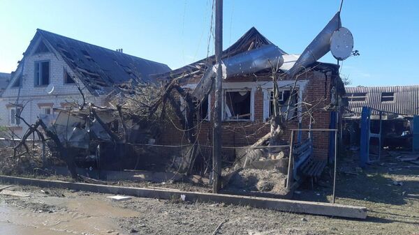 Место сбитого снаряда РСЗО Ольха над Шебекинским городским округом Белгородской области