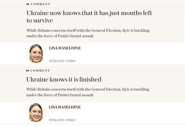 Изменение заголовков в статье в британской Telegraph о перспективах Украины