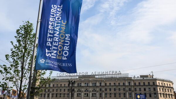Информационный баннер с символикой Петербургского международного экономического форума