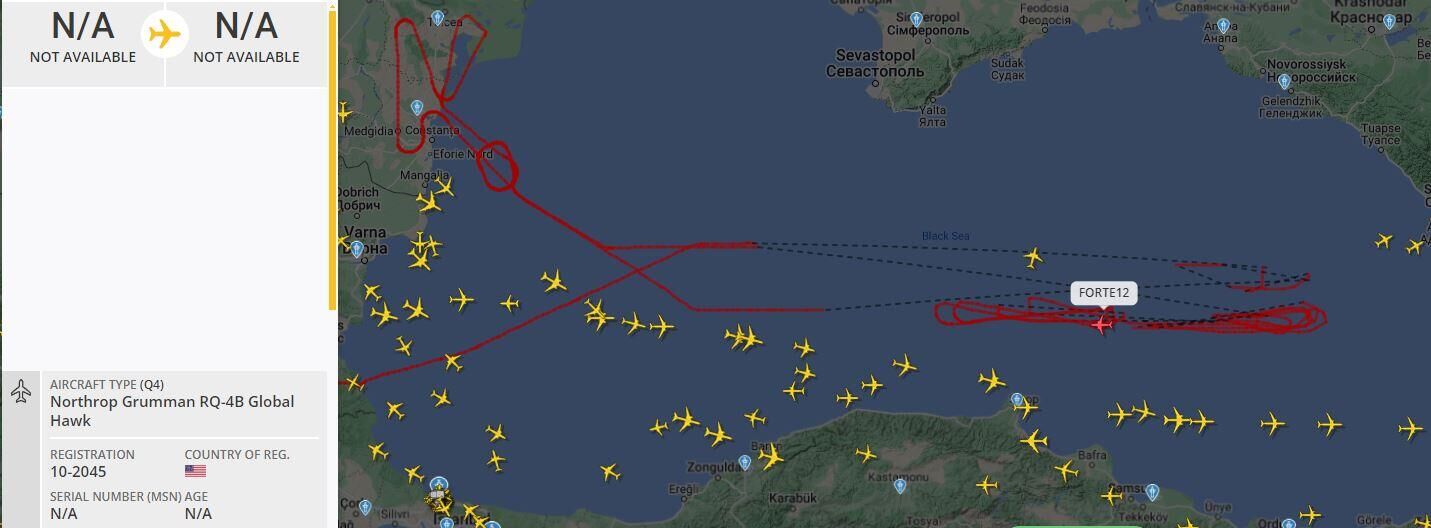Полет американского разведывательного дрона RQ-4B над Черным морем - РИА Новости, 1920, 05.06.2024
