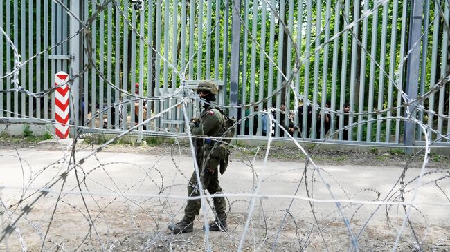 Польский военный на границе с Белоруссией