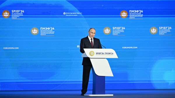 Президент России Владимир Путин выступает на пленарном заседании Петербургского международного экономического форума