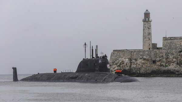 Российская атомная подводная лодка Казань прибывает в порт Гаваны, Куба. 12 июня 2024