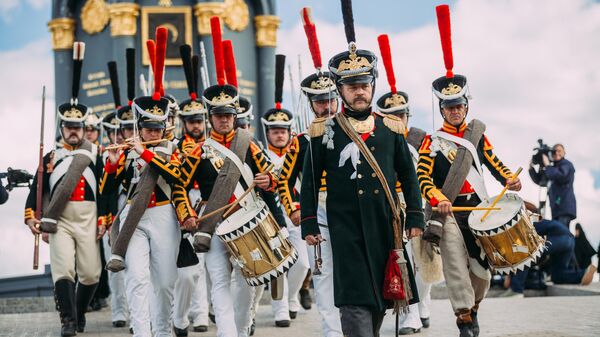 Музыканты на параде. Лейб-гвардии Семеновский полк
