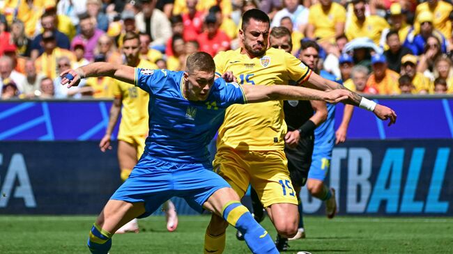Эпизод матча Румыния - Украина на Евро-2024