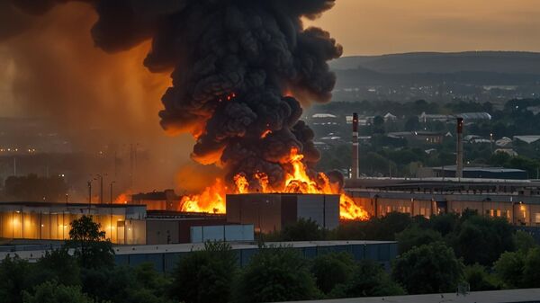 Пожар на промышленном объекте недалеко от Глазго, Шотландия