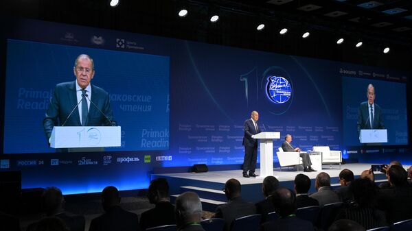 Министр иностранных дел РФ Сергей Лавров выступает на Х международном научно-экспертном форуме Примаковские чтения в Москве
