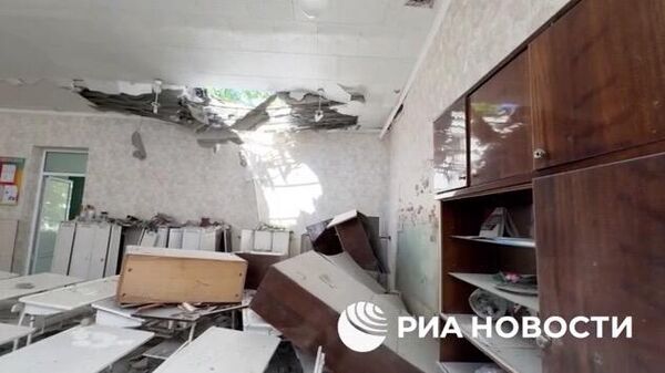 Последствия обстрела школы № 91 в Донецке. 29 июня 2024