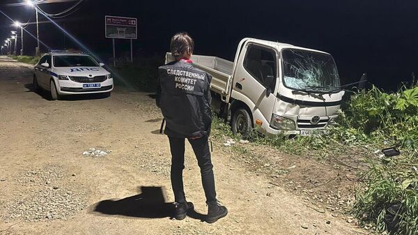 Место ДТП, где пьяный водитель грузовика сбил четырех детей на Сахалине. 30 июня 2024 года