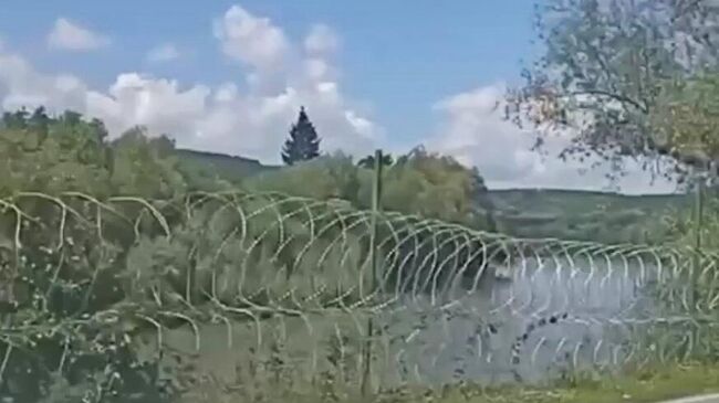 Колючая проволока вдоль пограничной реки Тиса