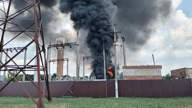 Пожар на подстанции маслодельного комбината в городе Суджа Курской области