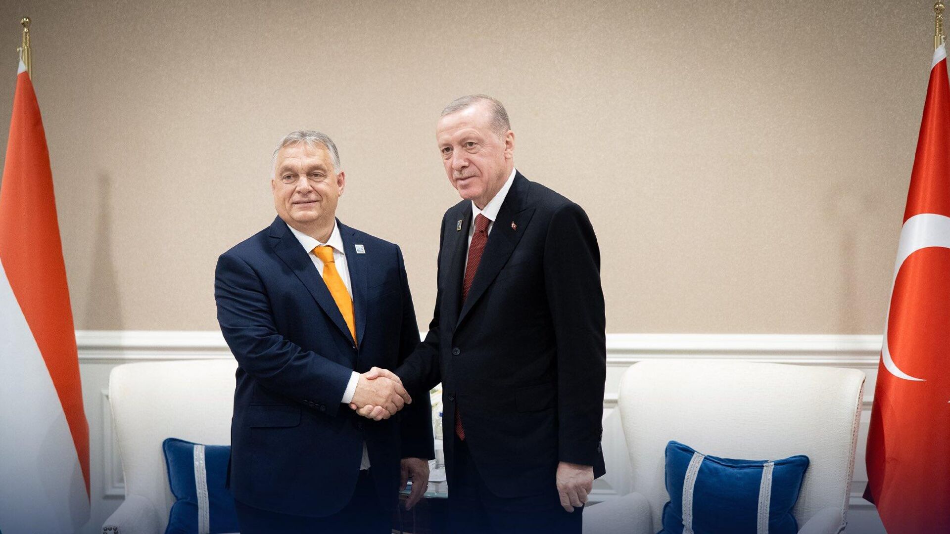 Премьер-министр Венгрии Виктор Орбан и президент Турции Реджеп Тайип Эрдоган во время встречи. 10 июля 2024 - РИА Новости, 1920, 10.07.2024