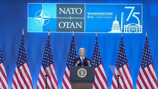 Президент США Джо Байден на пресс-конференции по итогам завершившегося в Вашингтоне саммита НАТО