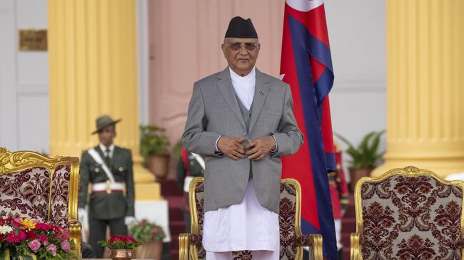 Новый премьер Непала Шарма Оли во время принесения присяги. 15 июля 2024