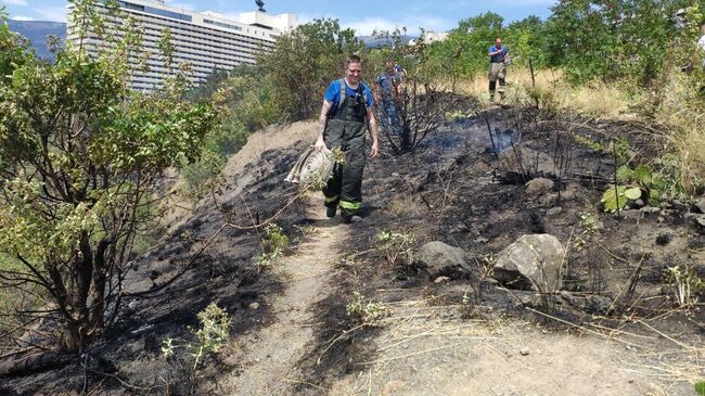 Место пожара в районе гостиницы Ялта-Интурист на южном берегу Крыма 