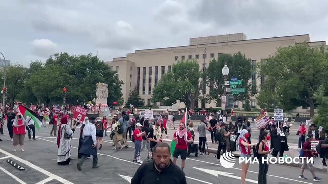 Протестующие на улицах Вашингтона накануне выступления премьера Израиля Нетаньяху в Конгрессе