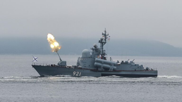 Ракетный катер Р-20 проекта 12411 на военно-морском параде во Владивостоке по случаю Дня Военно-морского флота РФ