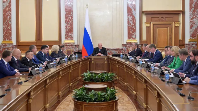 Председатель правительства РФ Михаил Мишустин проводит совещание с членами кабинета министров РФ. 8 августа 2024
