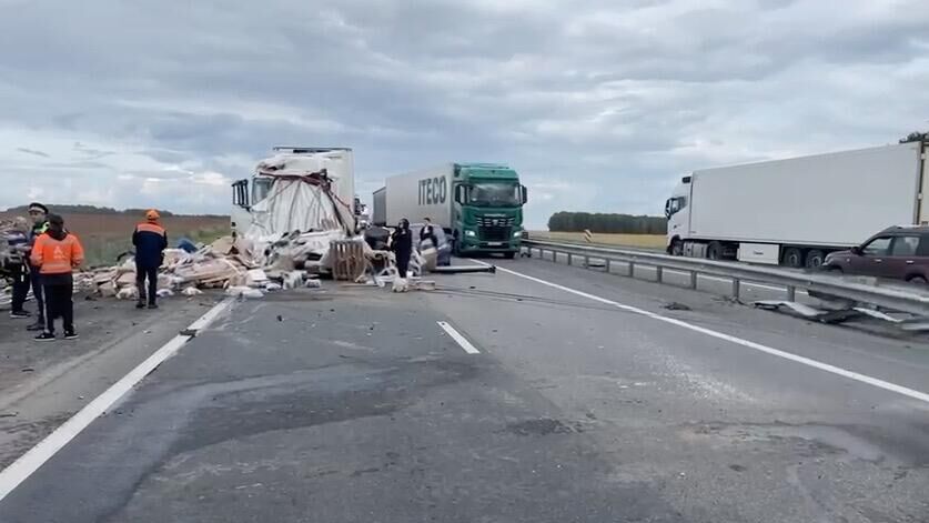 Место ДТП с участием большегруза и легкового автомобиля на трассе в Челябинской области  - РИА Новости, 1920, 18.08.2024