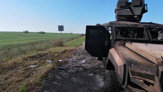 Уничтоженная военная техника колонны ВСУ в Курской области