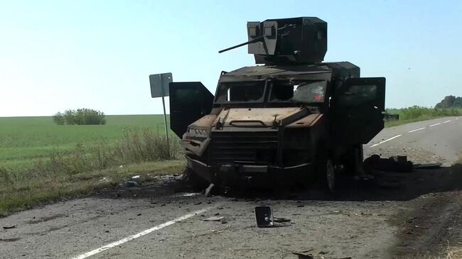 Уничтоженная военная техника колонны ВСУ в Курской области