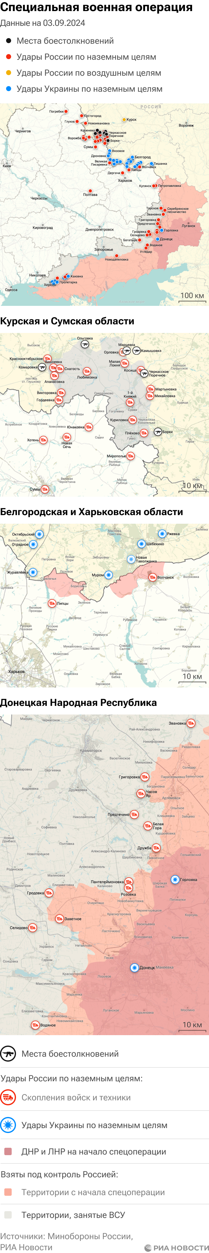 Карта спецоперации Вооруженных сил России на Украине на 03.09.2024