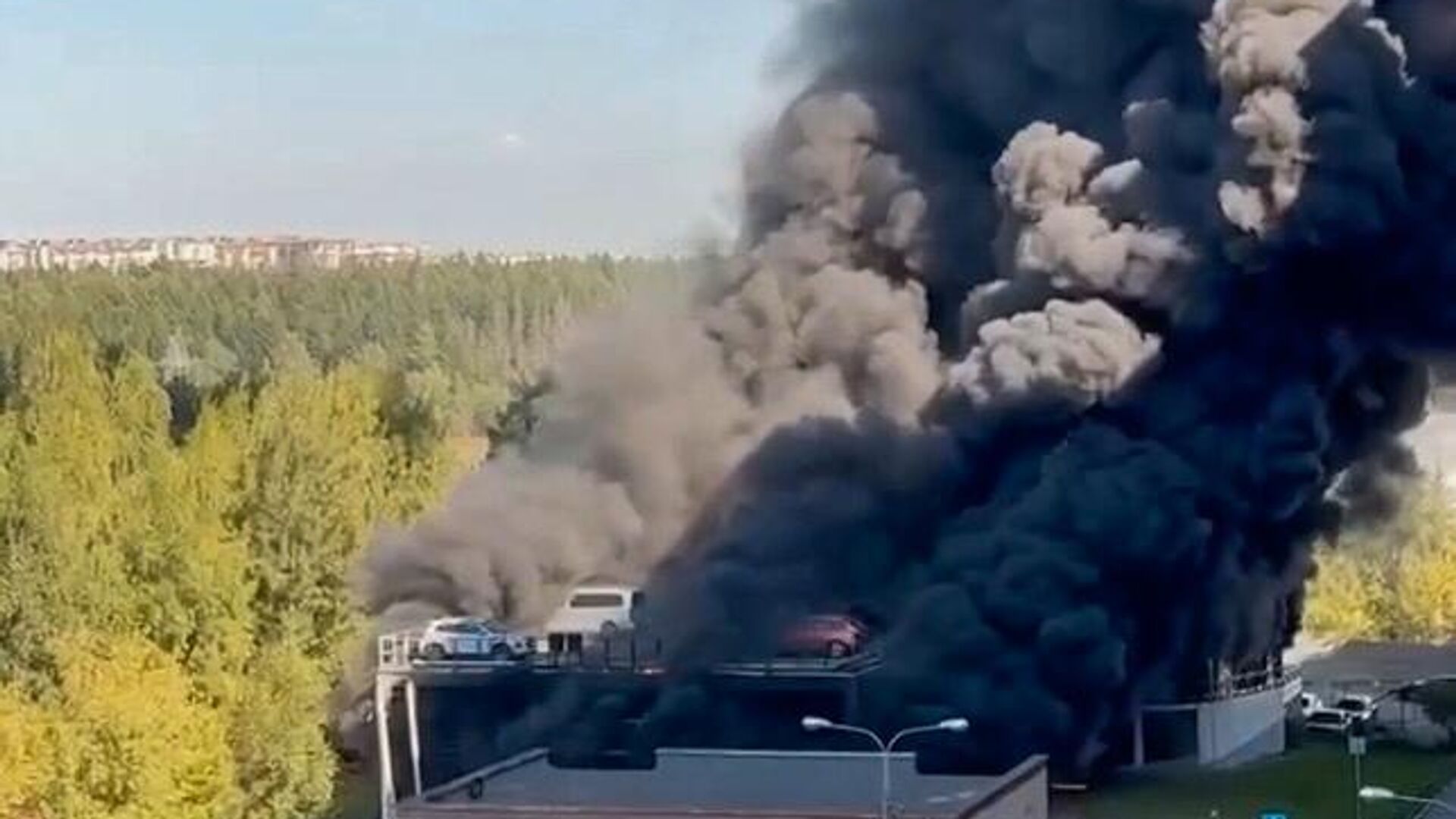 Место пожара на автомобильной парковке в подмосковном поселке Лесной городок - РИА Новости, 1920, 07.09.2024